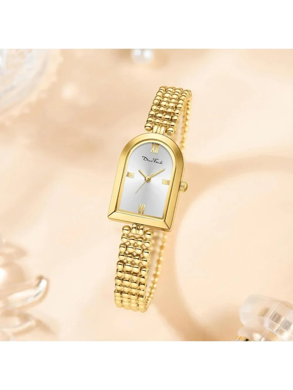 Diaofendi Women Gold White Adjustable Strap Petite Arch Elegant Waterproof Watch